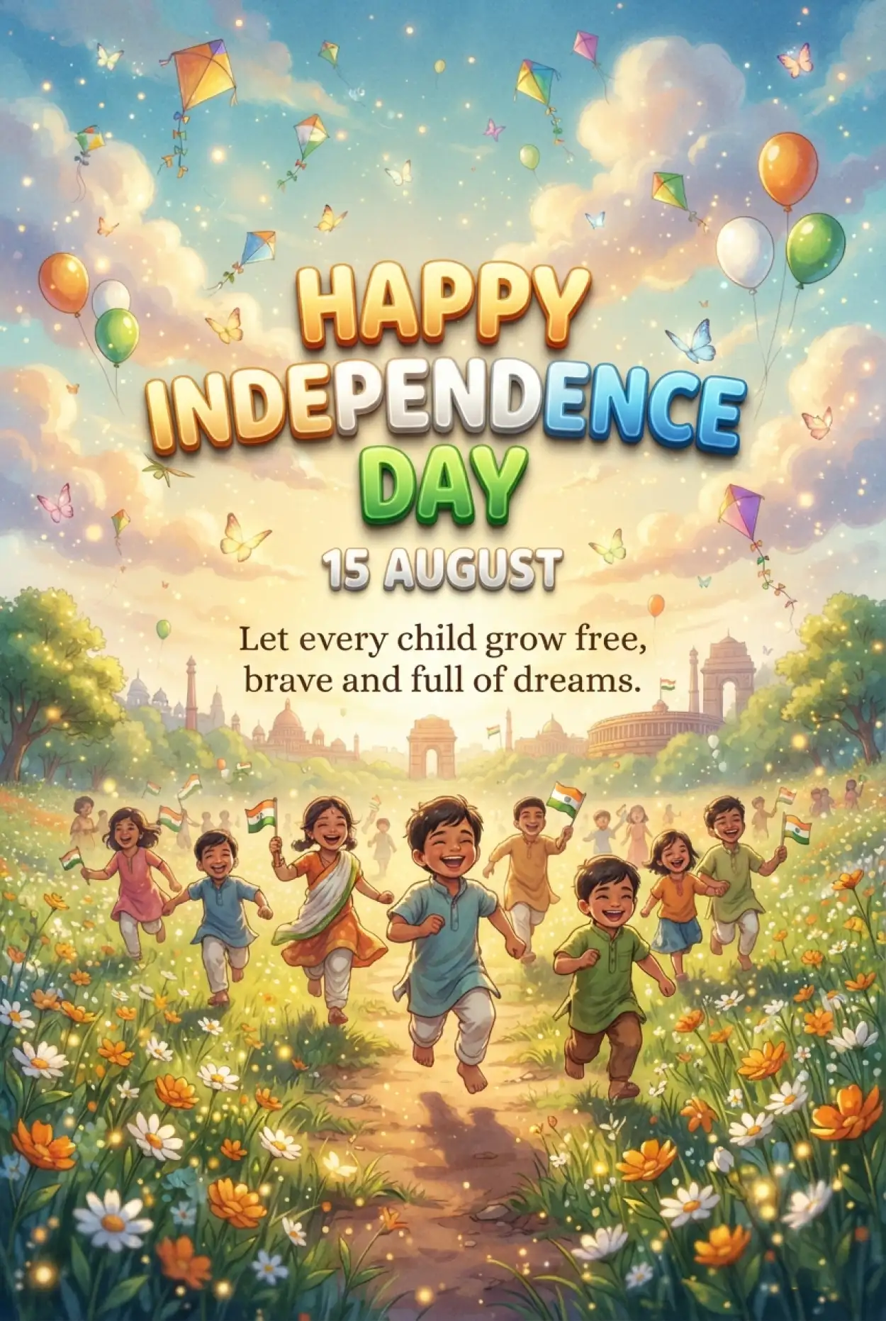 Free Download Independence Day Wishes 2026 For Children - High Quality Indian Independence Day Wishes 2026 Image