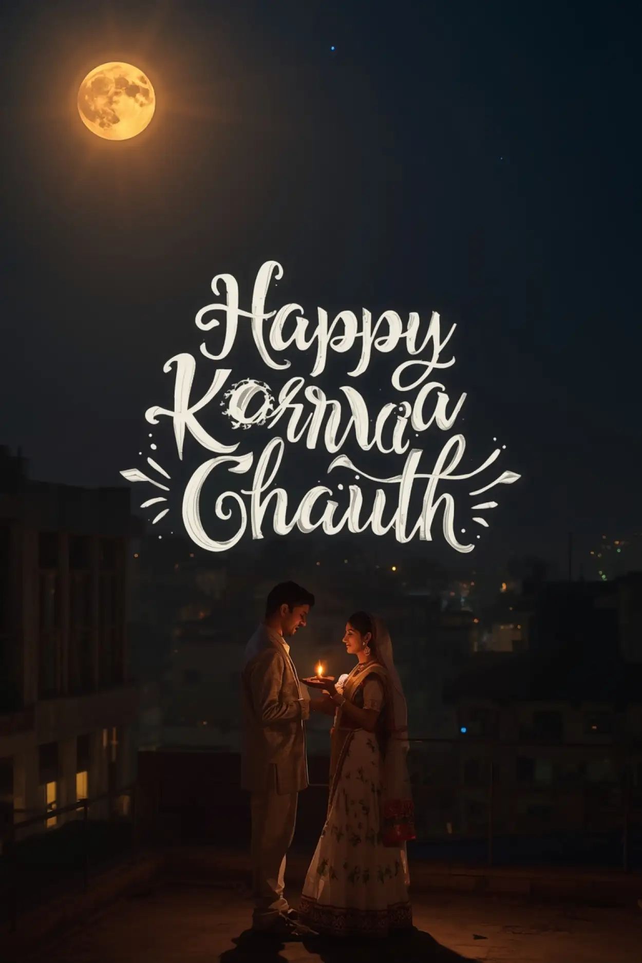 Free Download Indian Bride Looking At Moon Karva Chauth Moment - High Quality Happy Karva Chauth Background