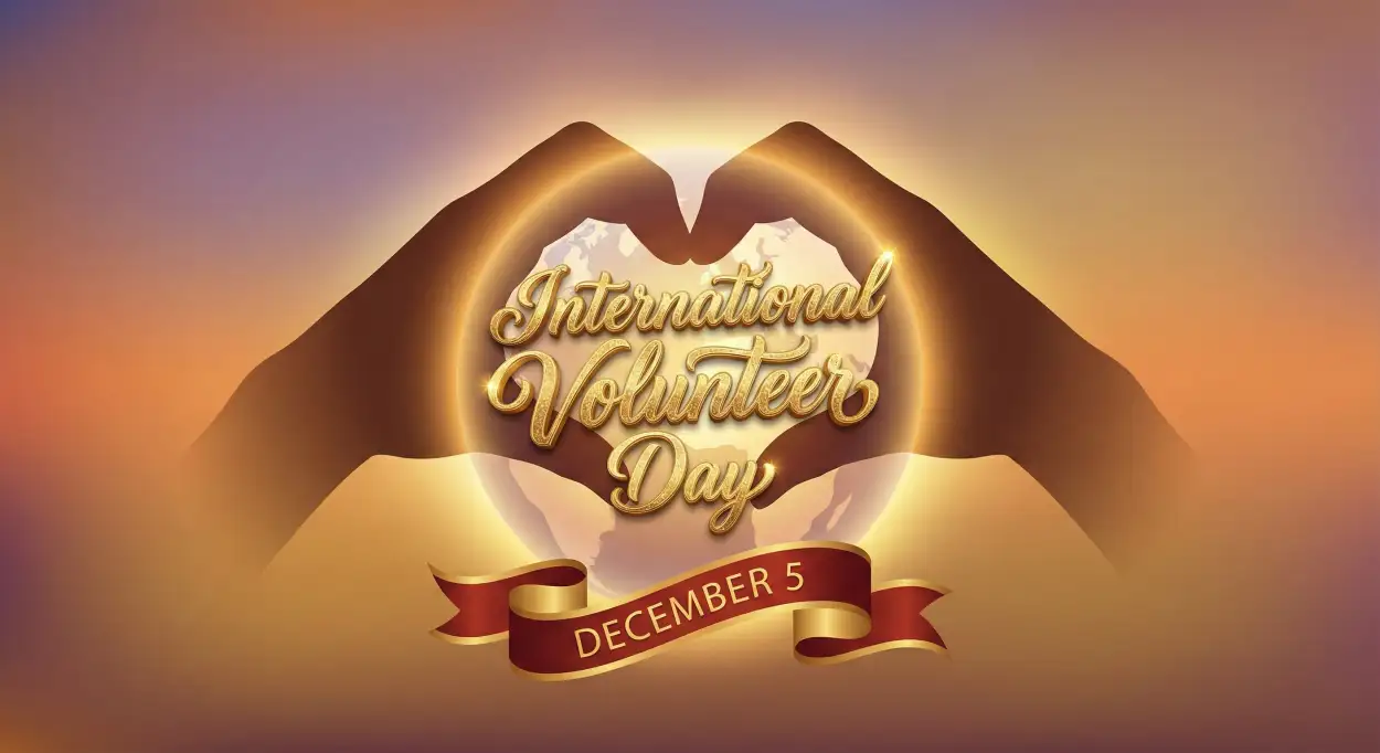 Free Download International Volunteer Day Poster With Earth And Hearts - High Quality International Volunteer Day Background