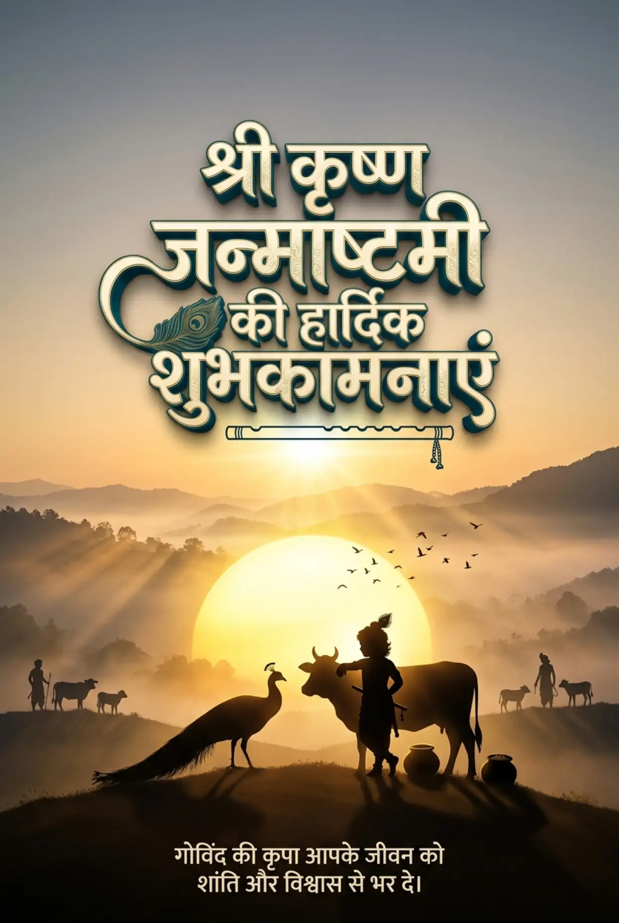Free Download Janmashtami Festival Wishes In Hindi With Krishna Images - High Quality Shri Krishna Janmashtami Ki Hardik Shubhkamnaye In Hindi Image