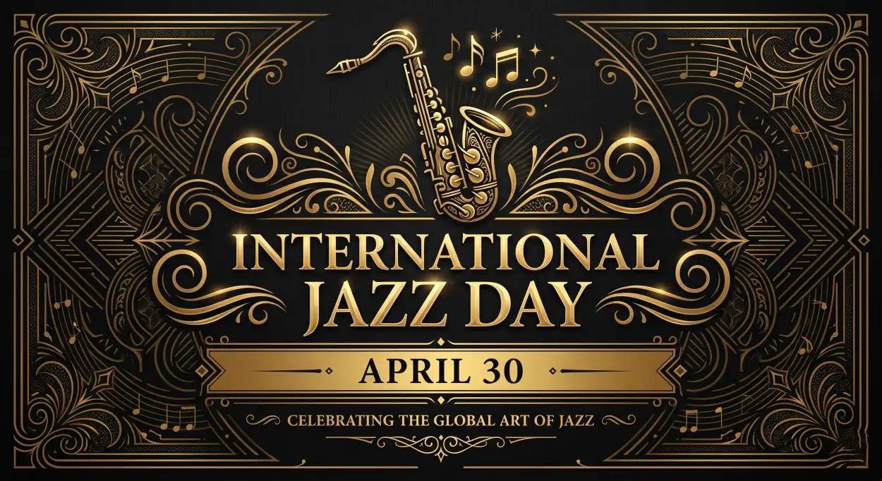 Free Download Jazz Day Black Gold Theme Design - High Quality International Jazz Day 2026 Image