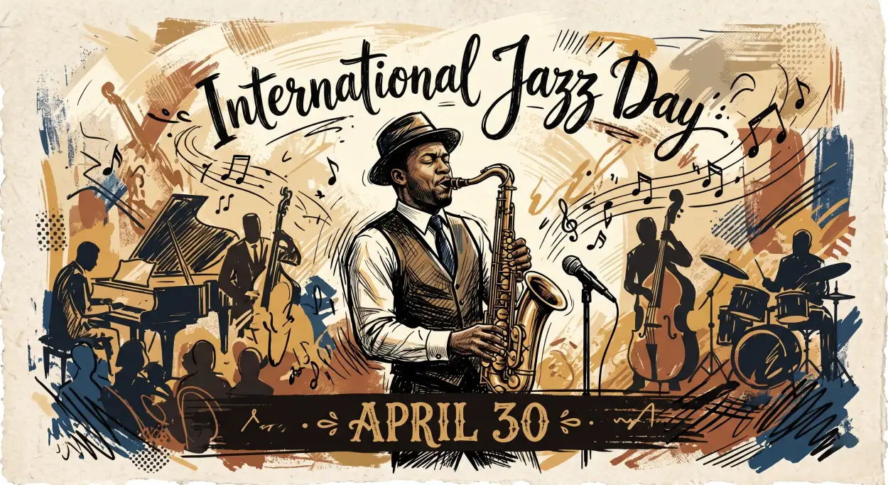 Free Download Jazz Music Artistic Illustration - High Quality International Jazz Day 2026 Image
