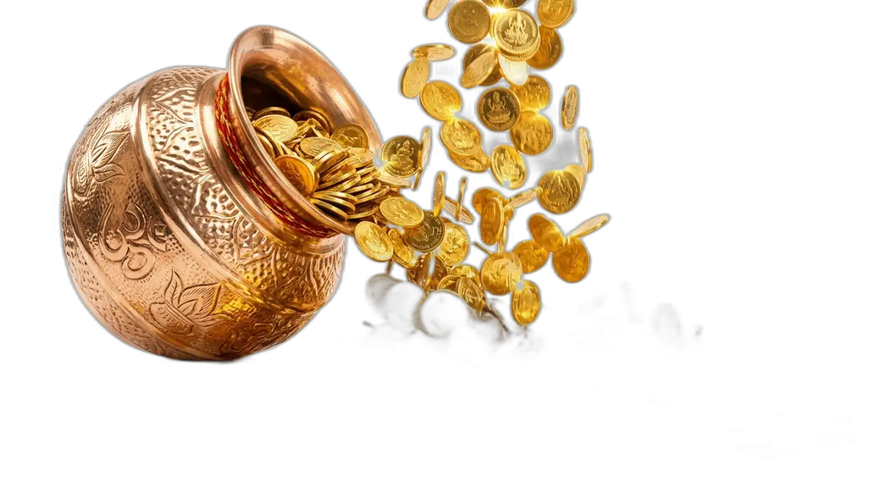 Free Download Kalash With Gold Coins Png For Website Header - High Quality Golden Puja Kalash With Gold Coins Png Transparent PNG