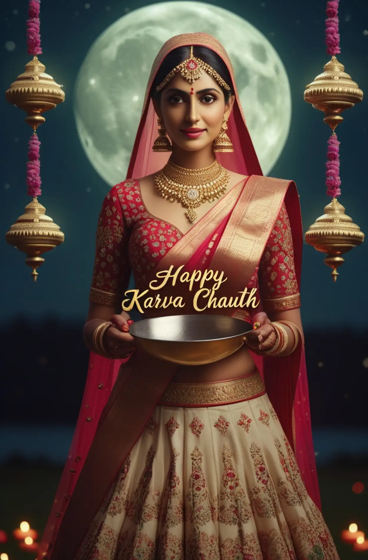 Free Download Karva Chauth Greeting Card With Name Edit Online - High Quality Happy Karva Chauth Background