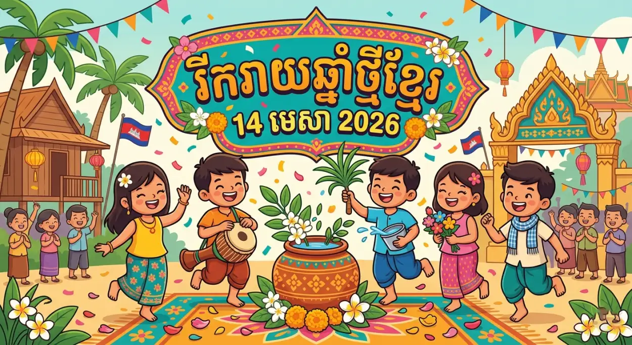 Free Download Khmer New Year 2026 Colorful Poster - High Quality Khmer New Year Wishes Poster 2026 Image