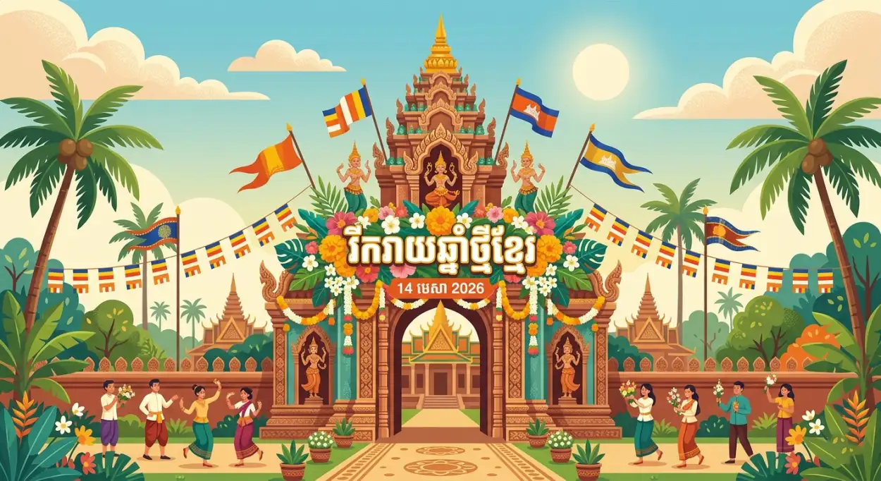 Free Download Khmer New Year Festival Decoration Poster - High Quality Khmer New Year Wishes Poster 2026 Image