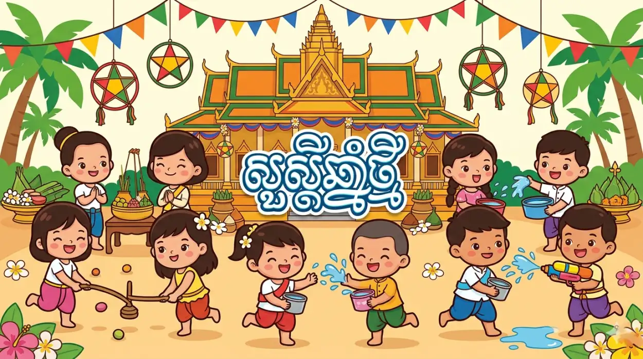 Free Download Khmer New Year Kids Poster Design - High Quality Khmer New Year Wishes Poster 2026 Image