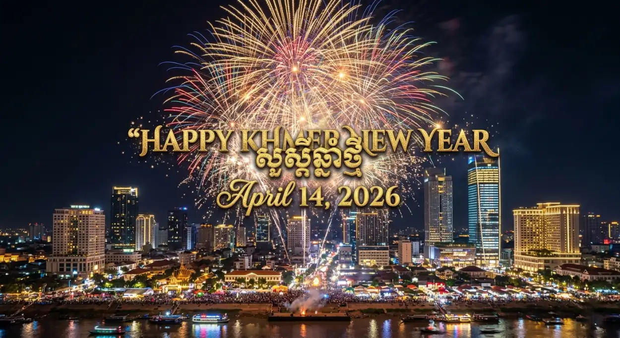 Free Download Khmer New Year Poster Psd Template - High Quality Khmer New Year Wishes Poster 2026 Image