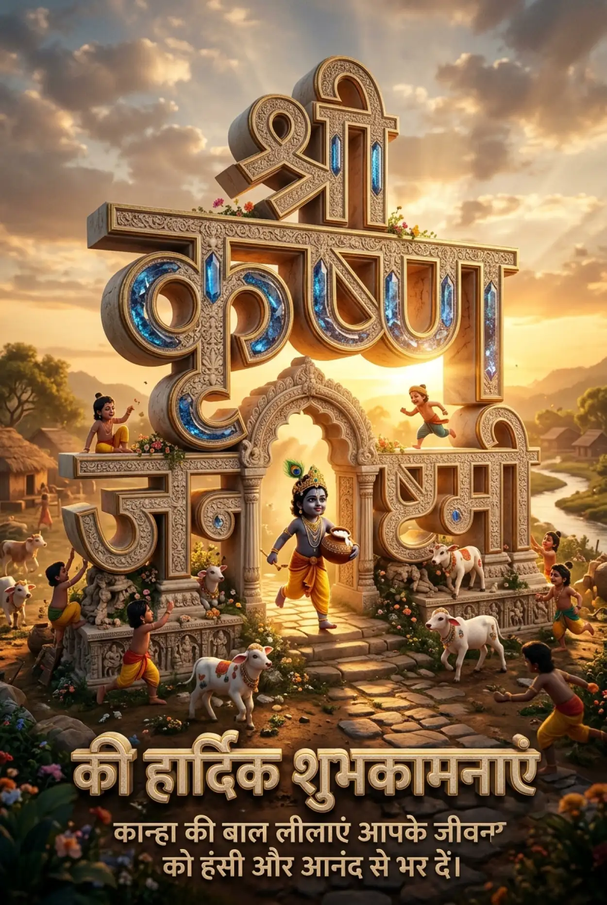 Free Download Krishna Janmashtami Ki Hardik Shubhkamnaye Hd Wallpaper - High Quality Shri Krishna Janmashtami Ki Hardik Shubhkamnaye In Hindi Image