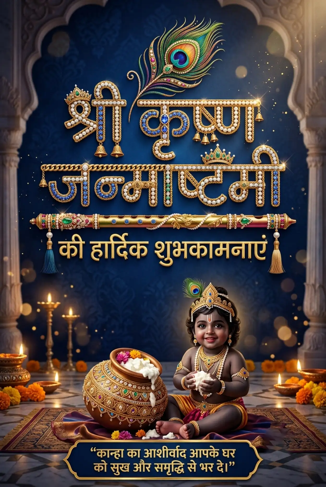 Free Download Laddu Gopal Janmashtami Wishes In Hindi Images - High Quality Shri Krishna Janmashtami Ki Hardik Shubhkamnaye In Hindi Image