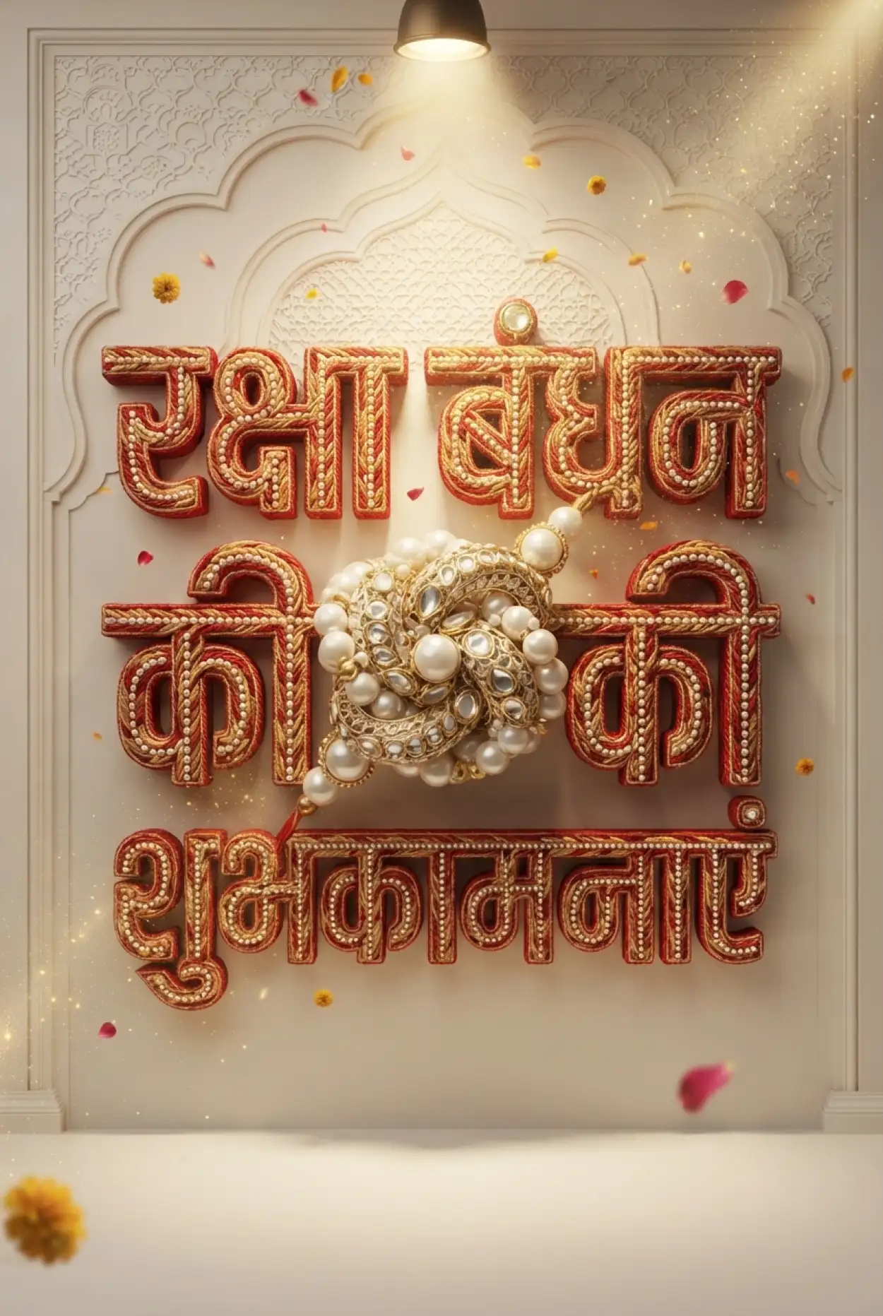 Free Download Luxury Golden Silk Raksha Bandhan Hindi Lettering With Rakhi Design - High Quality Raksha Bandhan Ki Shubhkamnaye In Hindi Image