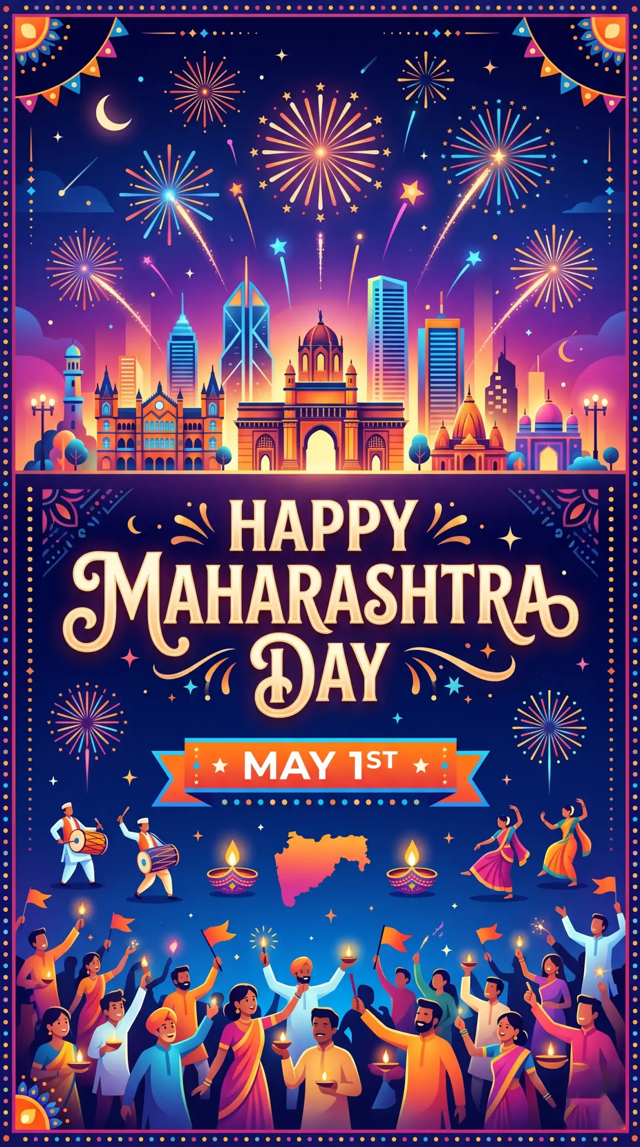 Free Download Maharashtra Day 2026 Digital Celebration Poster Hd Download - High Quality Happy Maharashtra Day 2026 Image