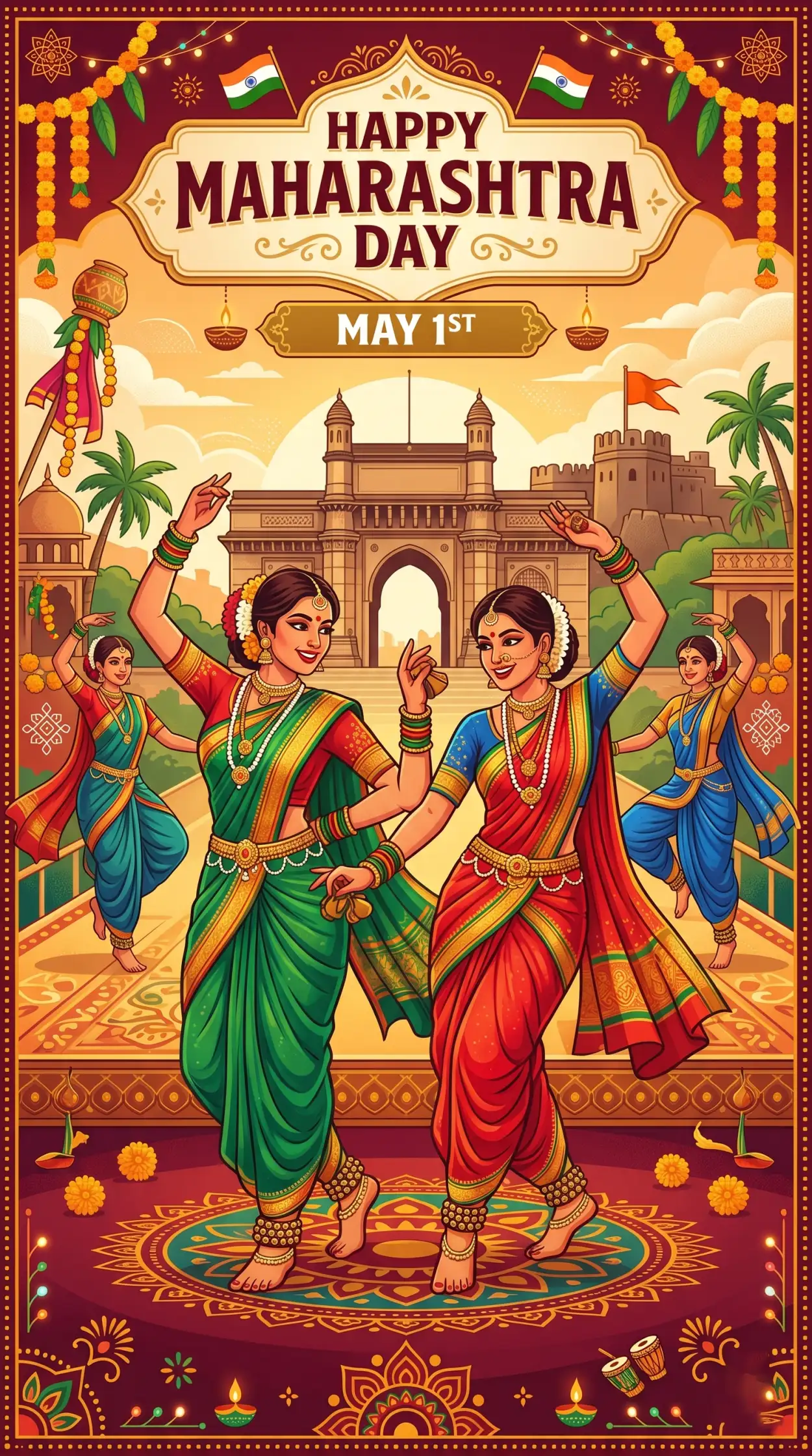 Free Download Maharashtra Day 2026 Professional Greeting Card Design Free Download - High Quality Happy Maharashtra Day 2026 Image