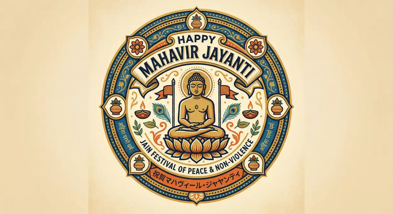 Free Download Mahavir Jayanti 2026 Typography Design - High Quality Happy Mahavir Jayanti 2026 Image