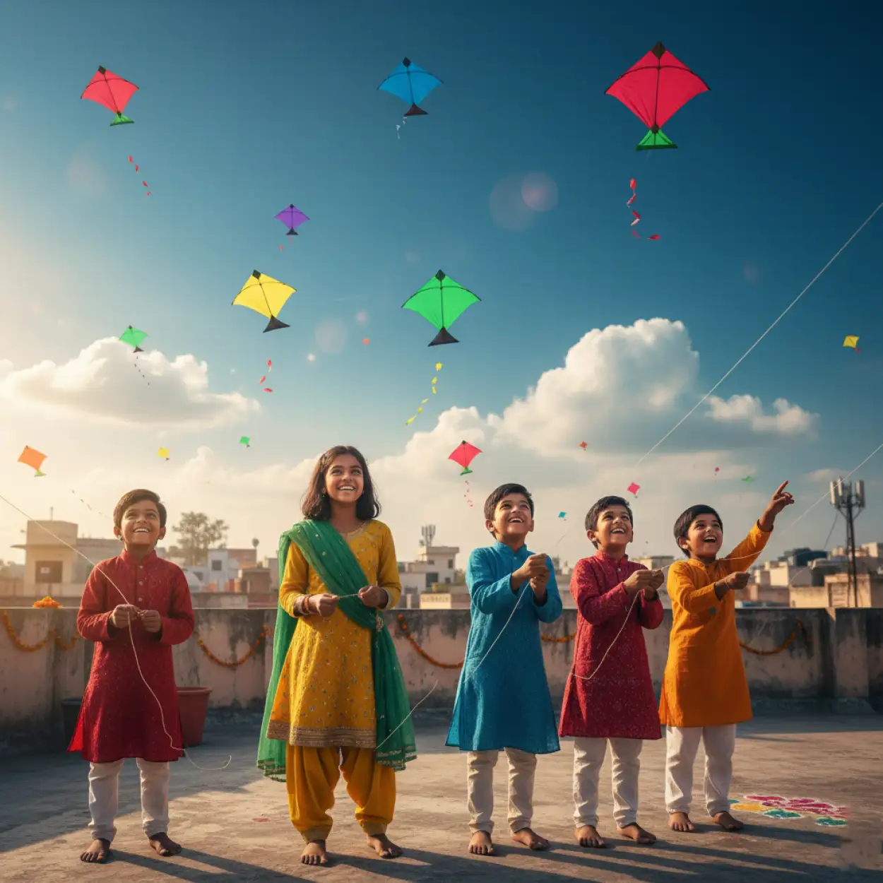 makar sankranti background blue theme