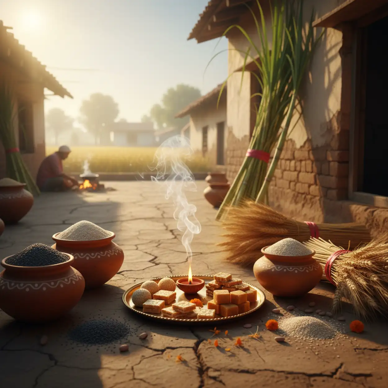 makar sankranti background festival village morning