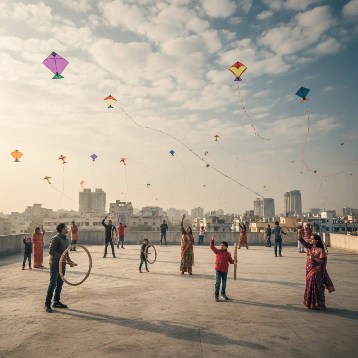 makar sankranti background indian family rooftop