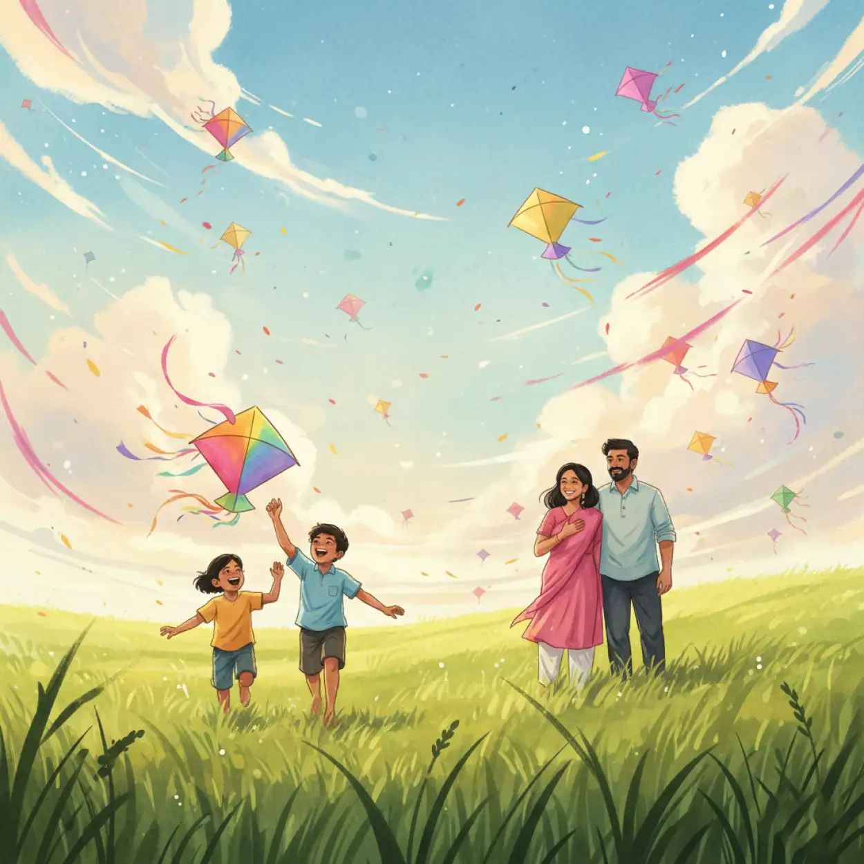 makar sankranti background kids illustration