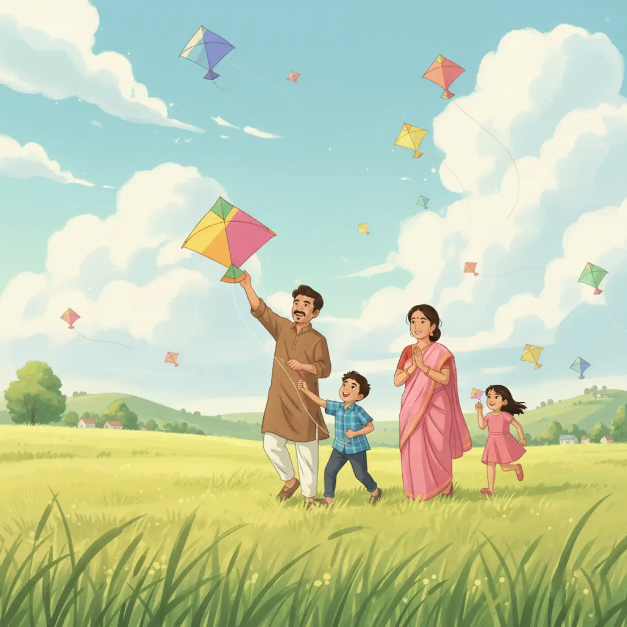 makar sankranti background kids parents celebration