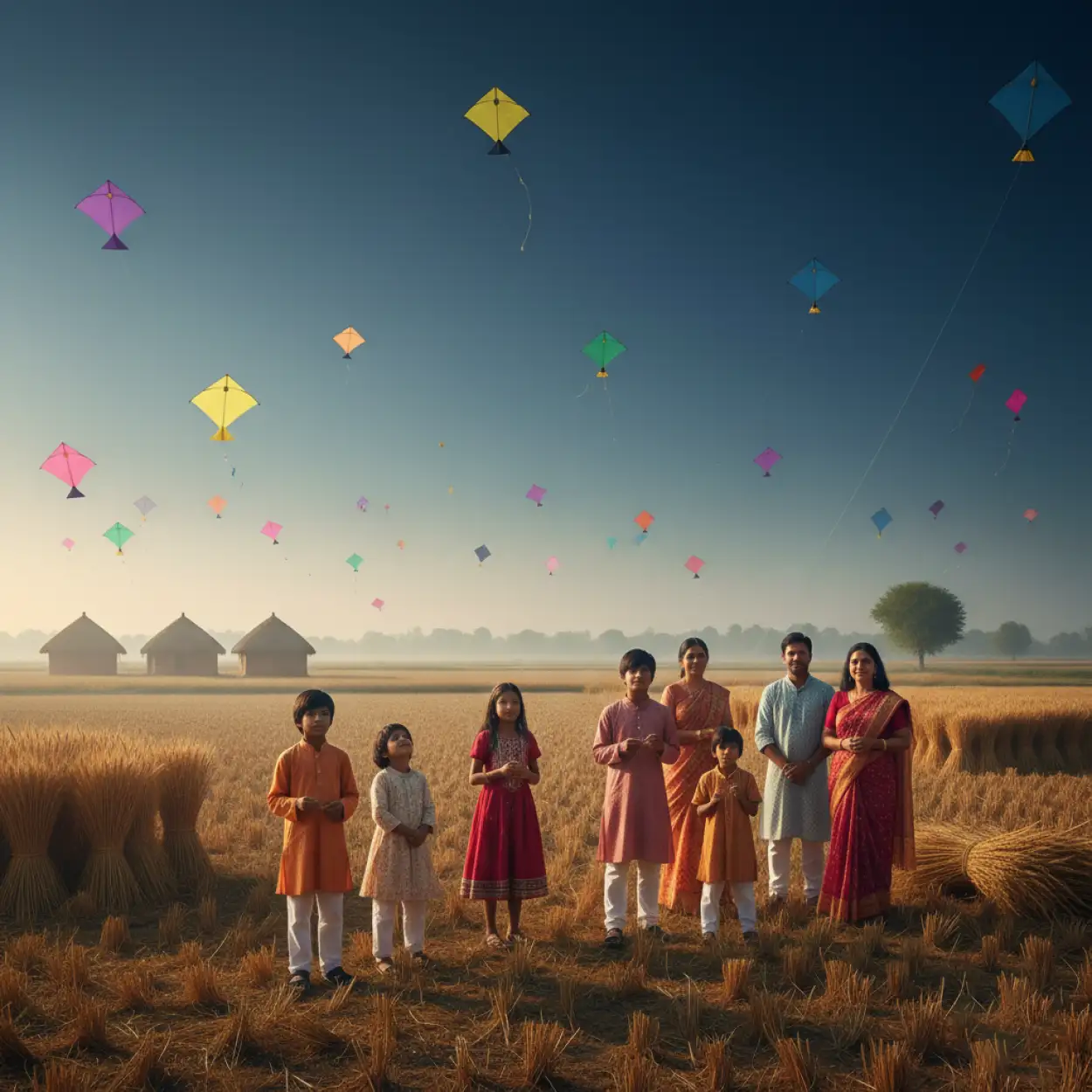 makar sankranti background with birds in sky