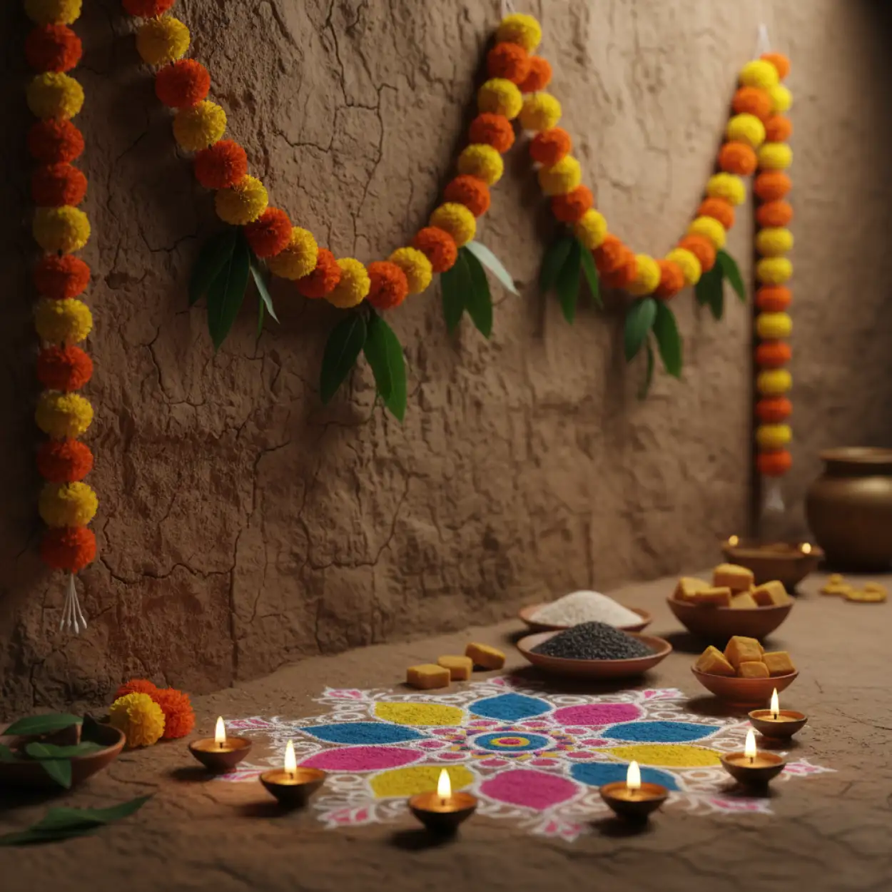 makar sankranti background with diyas