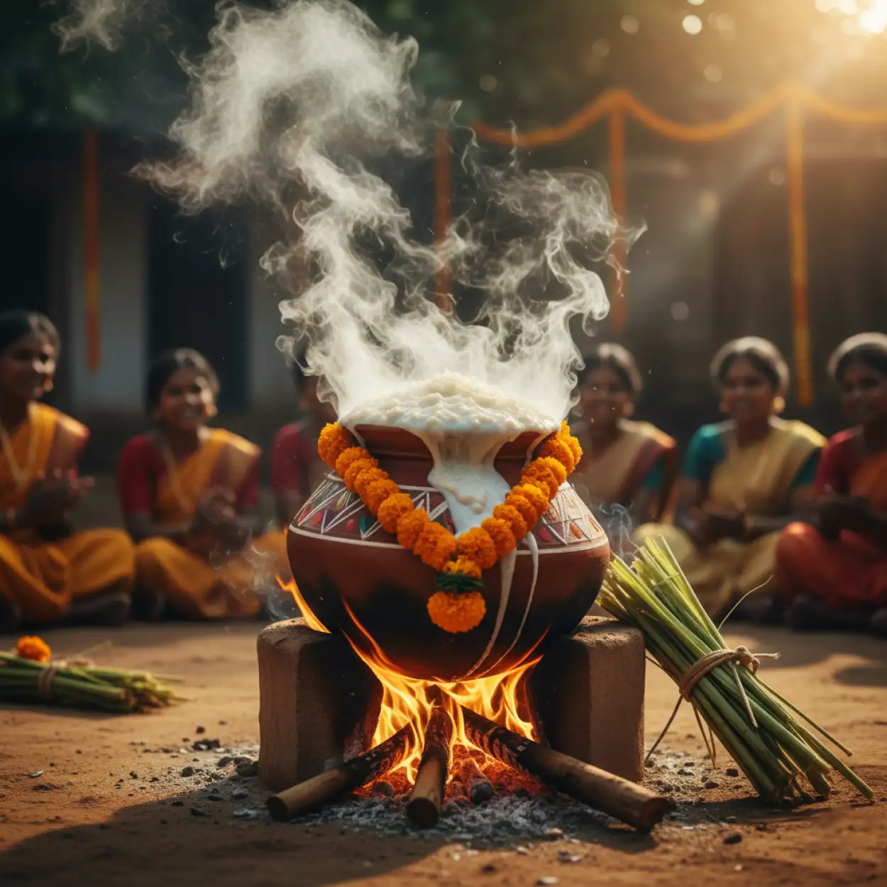 makar sankranti background with family celebration