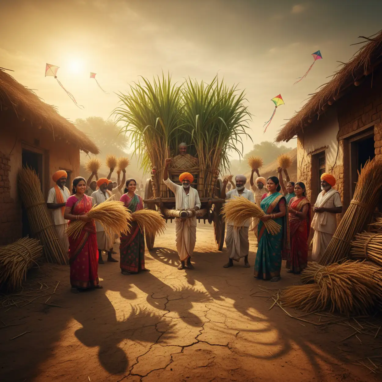 makar sankranti background with kids flying kites