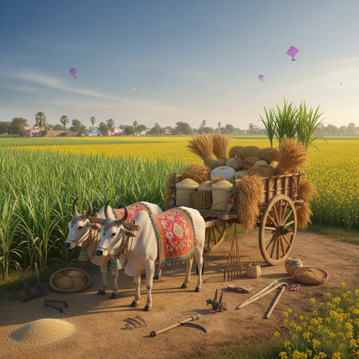 makar sankranti background with kites and sun