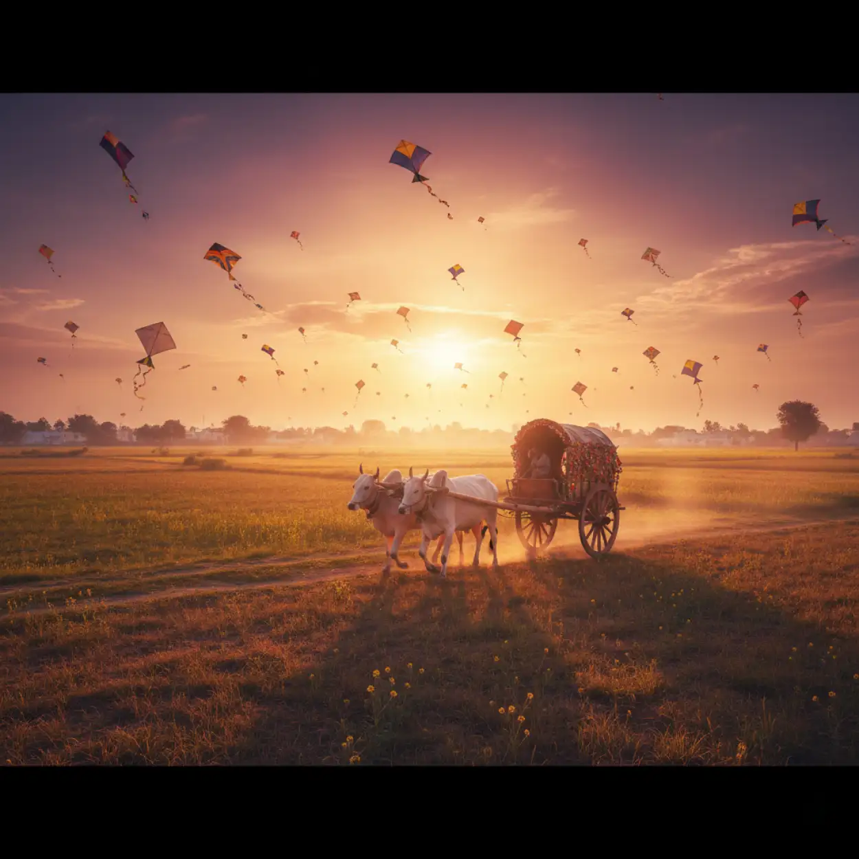 makar sankranti background with sunrise sky