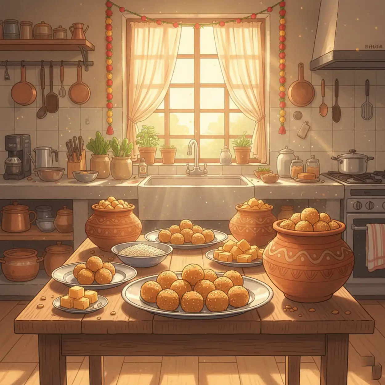 makar sankranti background with traditional indian village