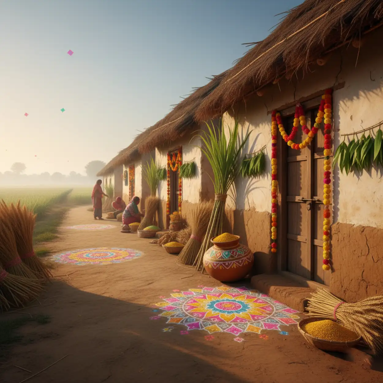 makar sankranti village background