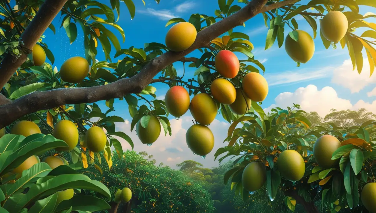 mango background with leaves and branches