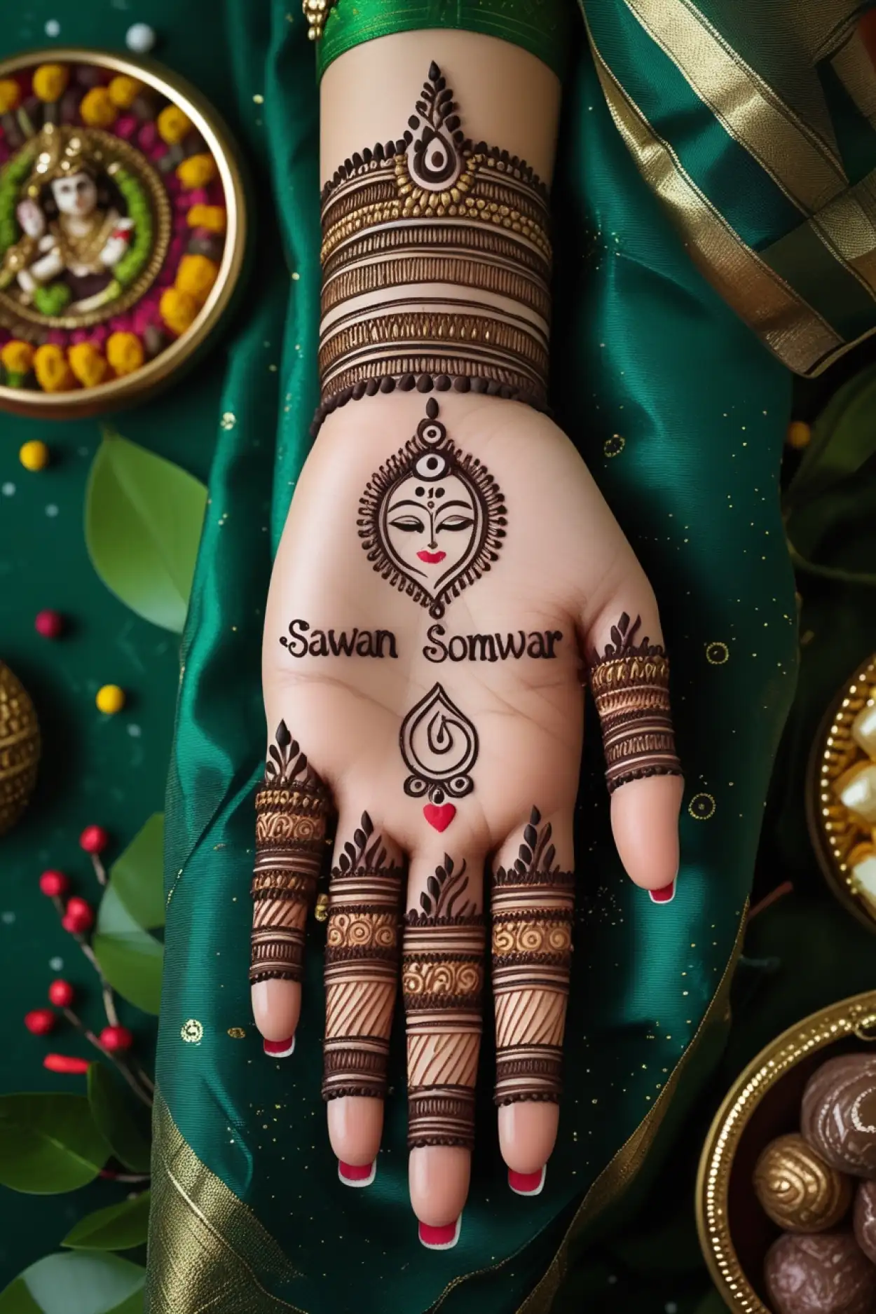 mehndi design for sawan pooja look