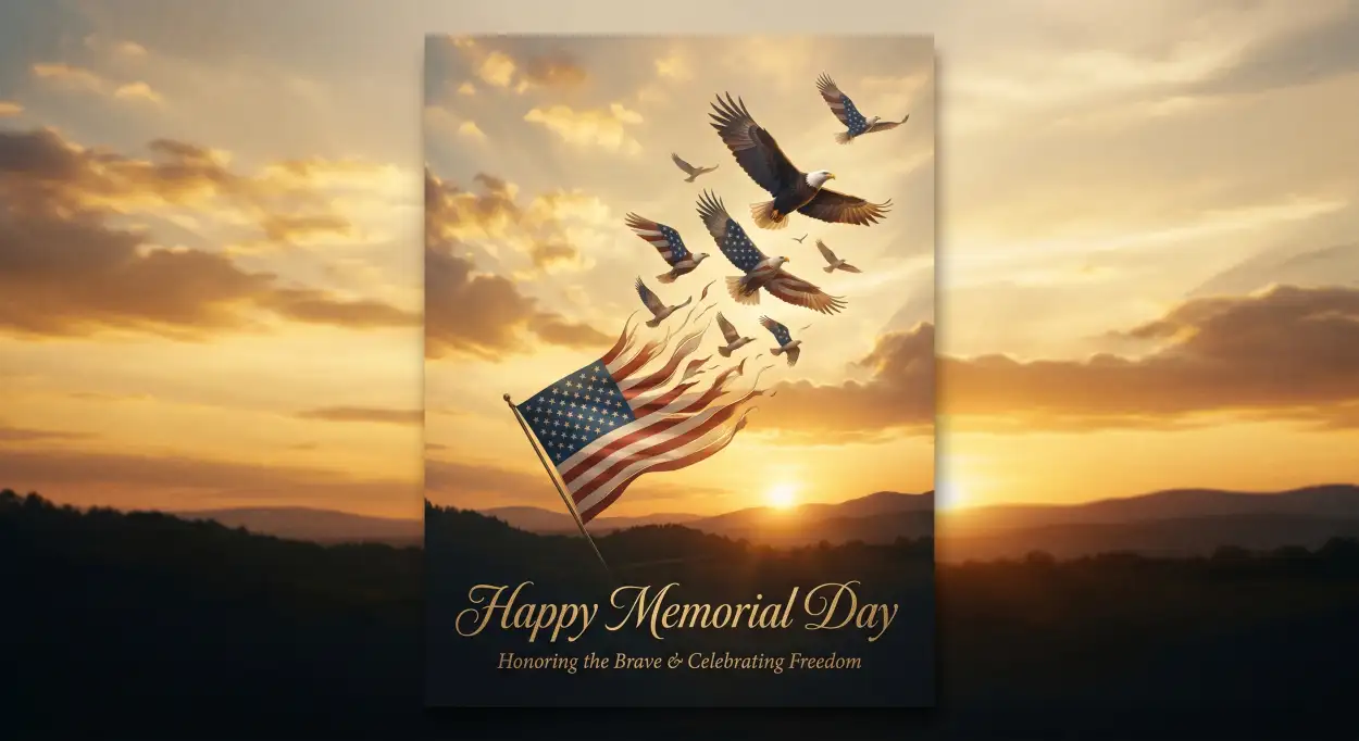 Free Download Memorial Day Greeting Card With Blue Sky Theme 2026 - High Quality Memorial Day Greeting Card 2026 Image