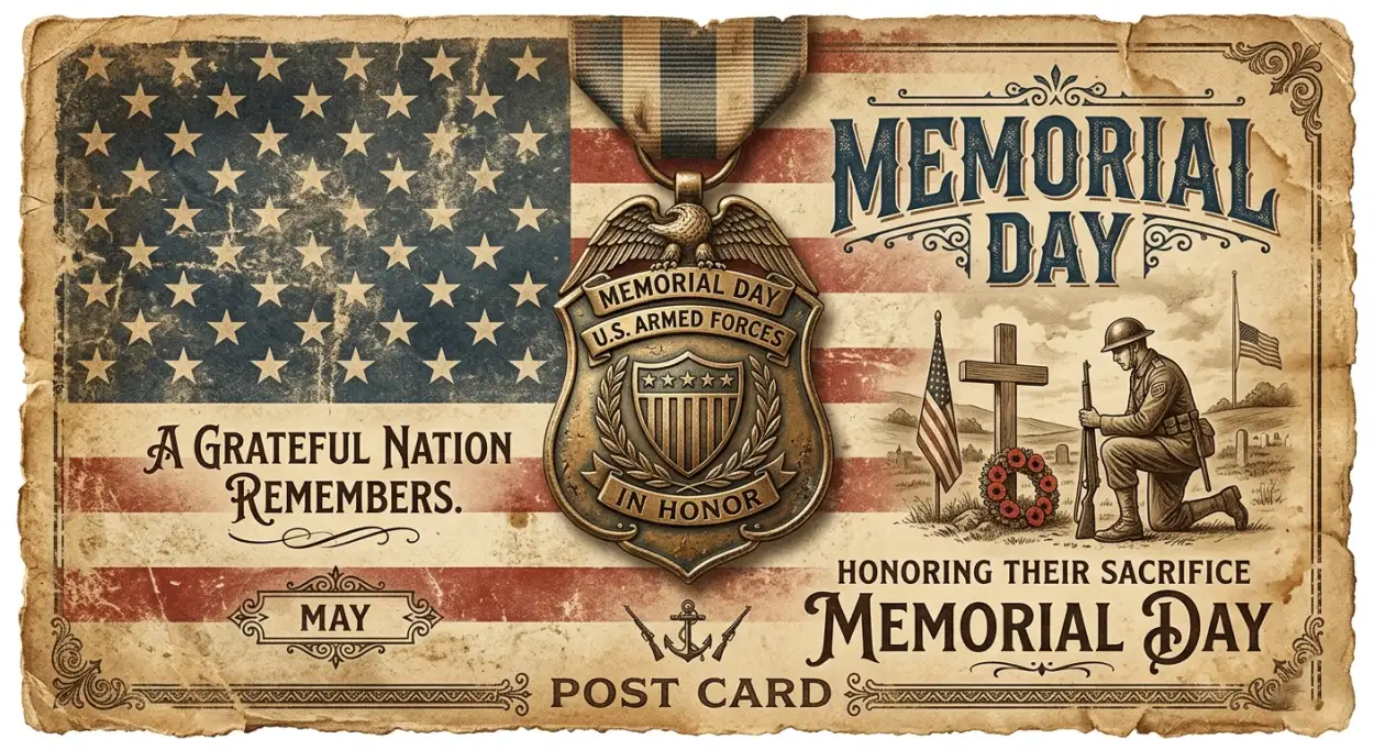 Free Download Memorial Day Greeting Card With Ribbon Design 2026 - High Quality Memorial Day Greeting Card 2026 Image