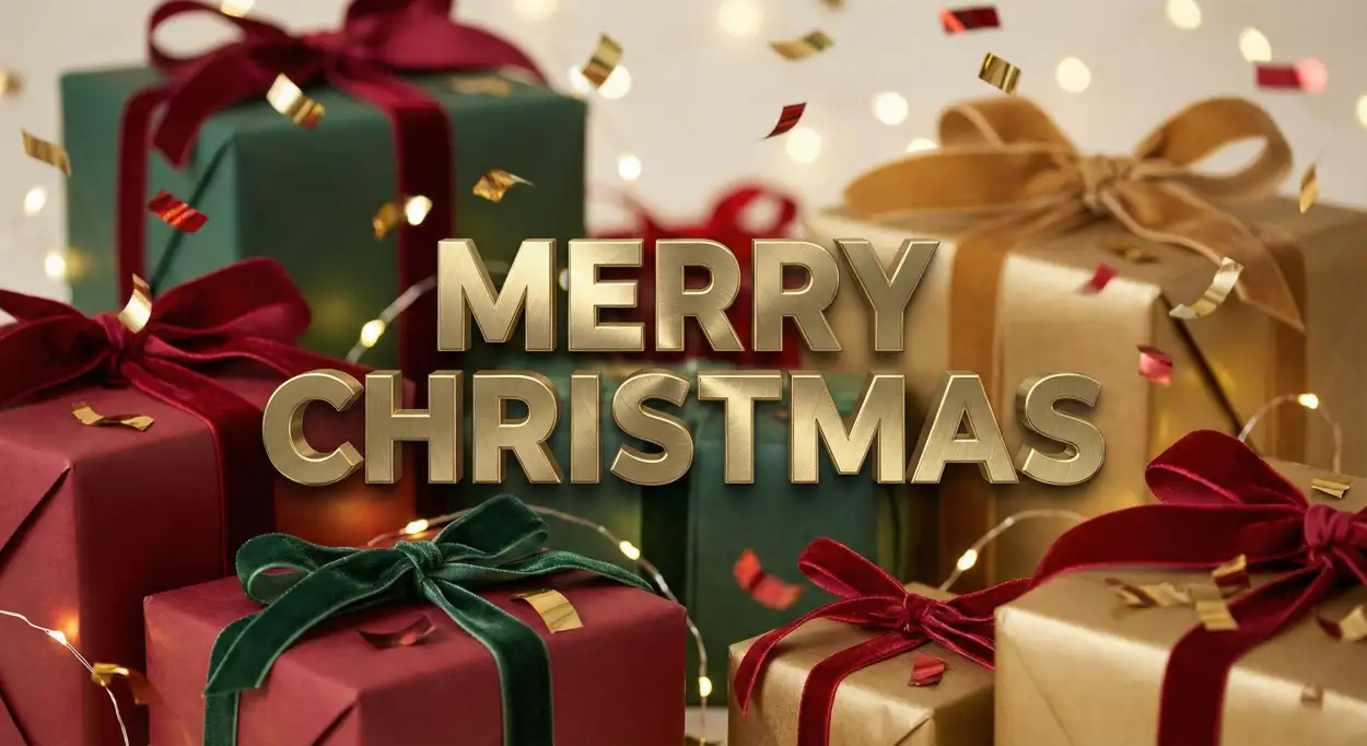 merry christmas background with bells and ribbons