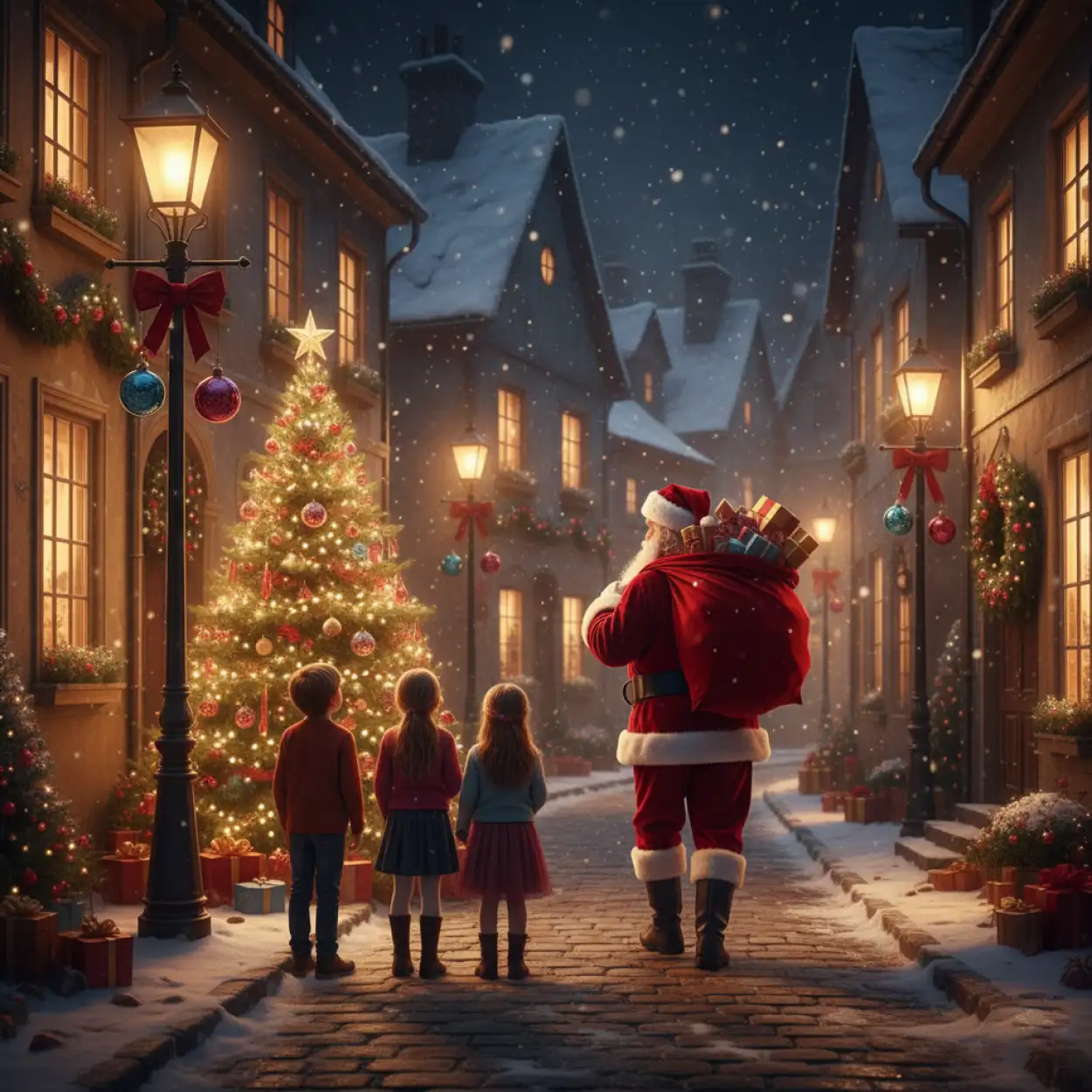 merry christmas background with glowing lanterns