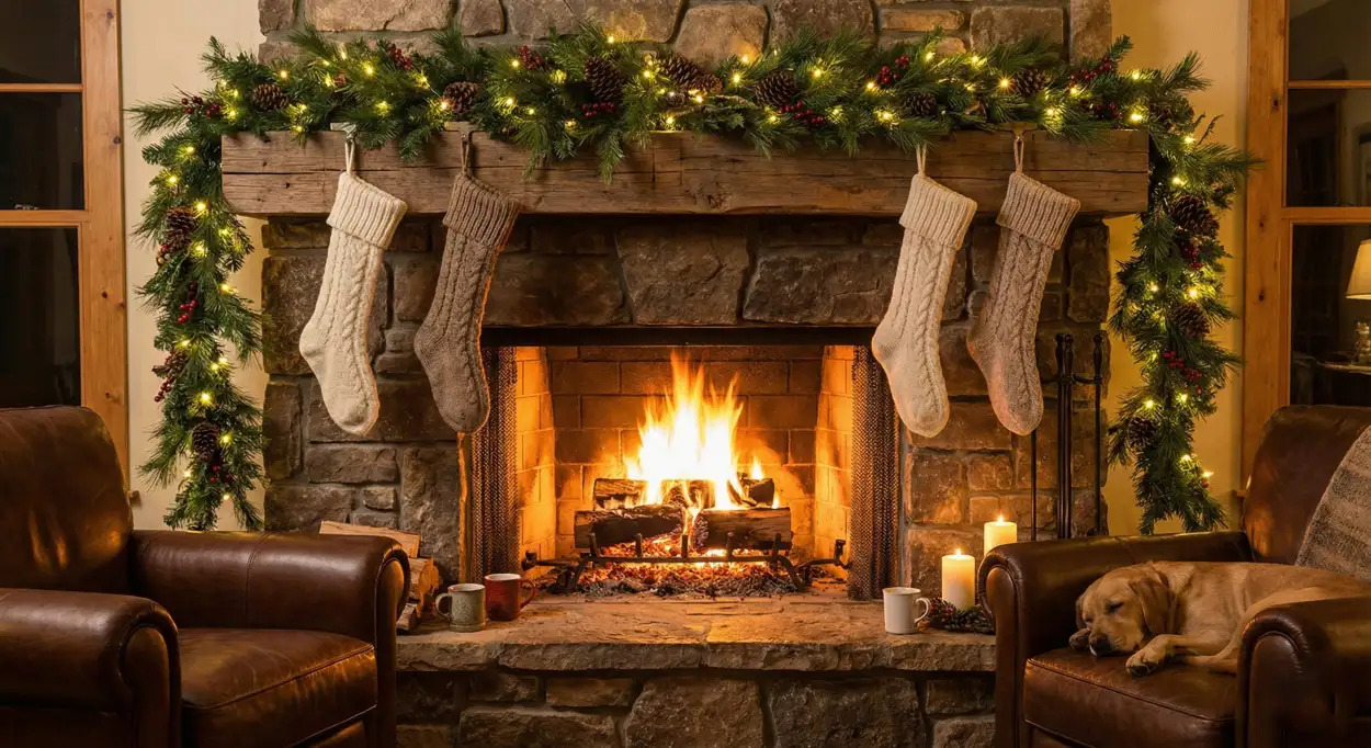 merry christmas background with magical winter forest