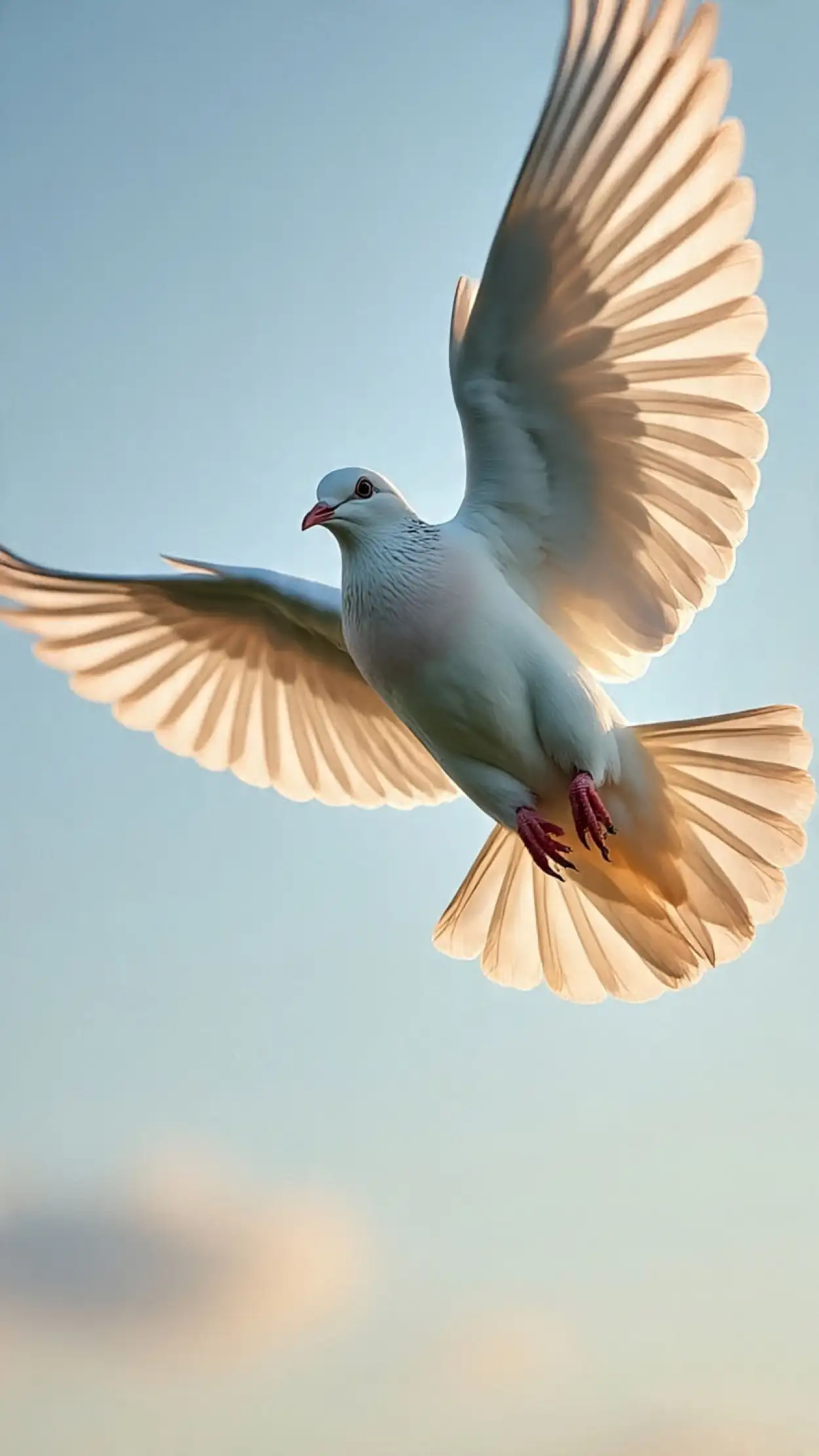 minimal design white dove flying in blue sky