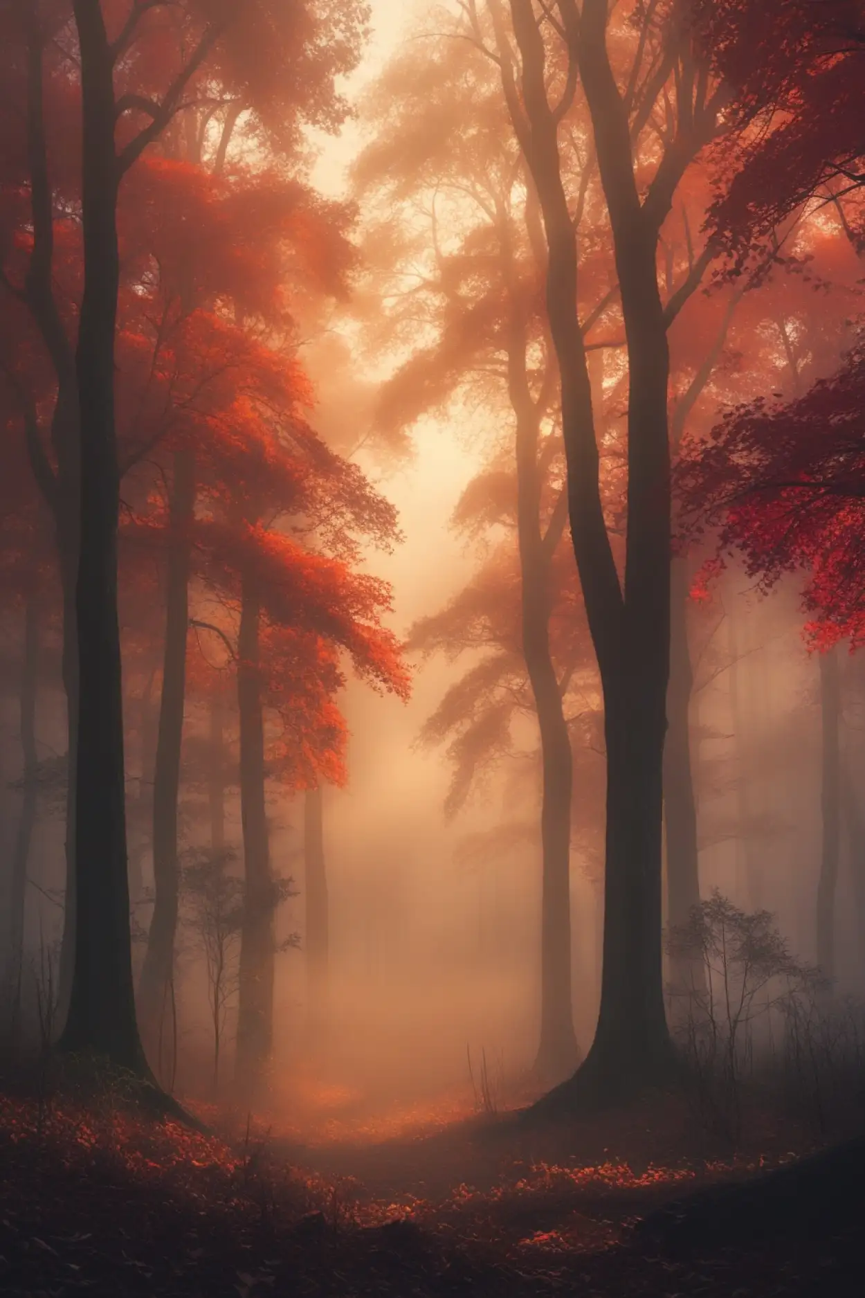 misty mountain forest background with fog