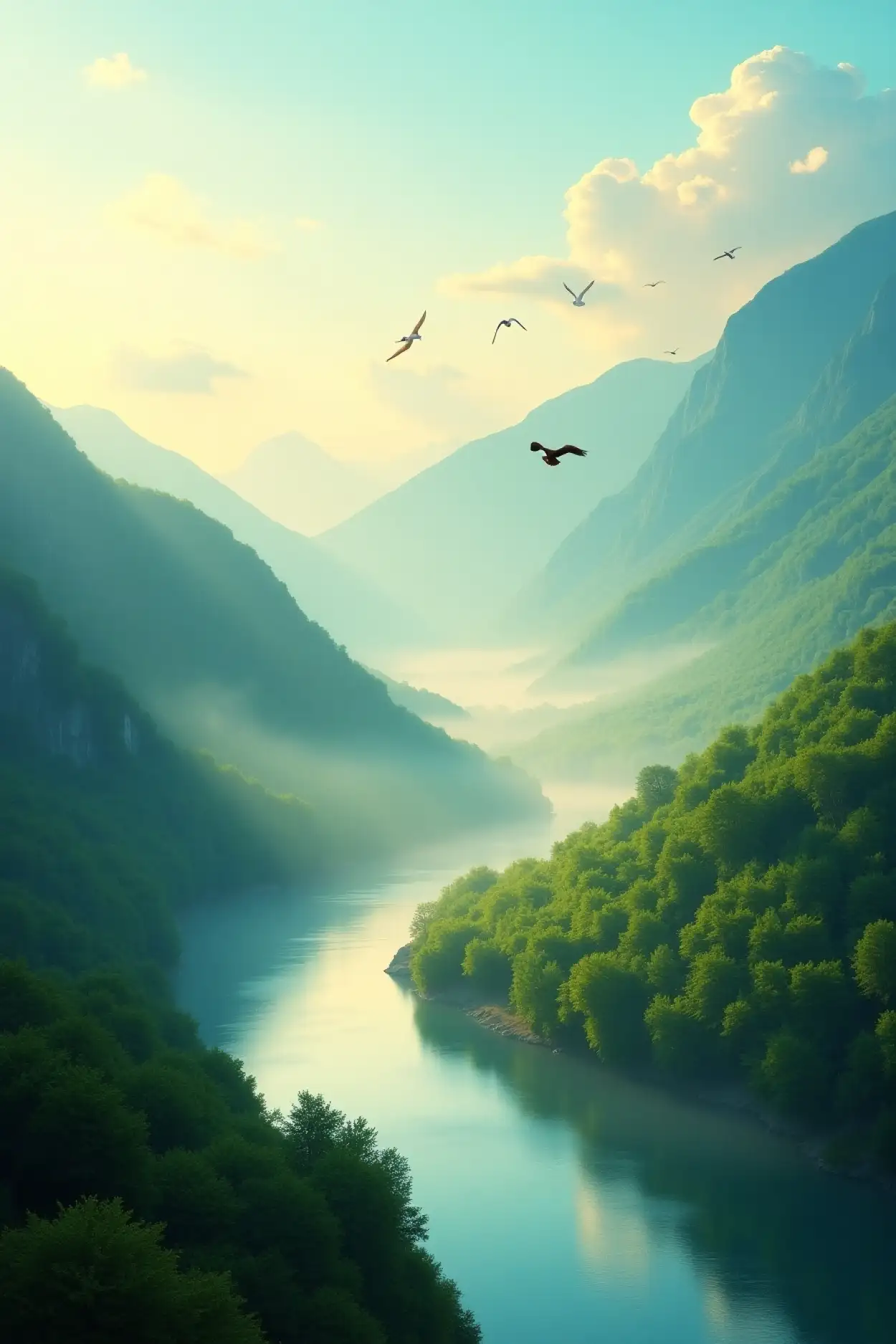 mountain valley with river nature background