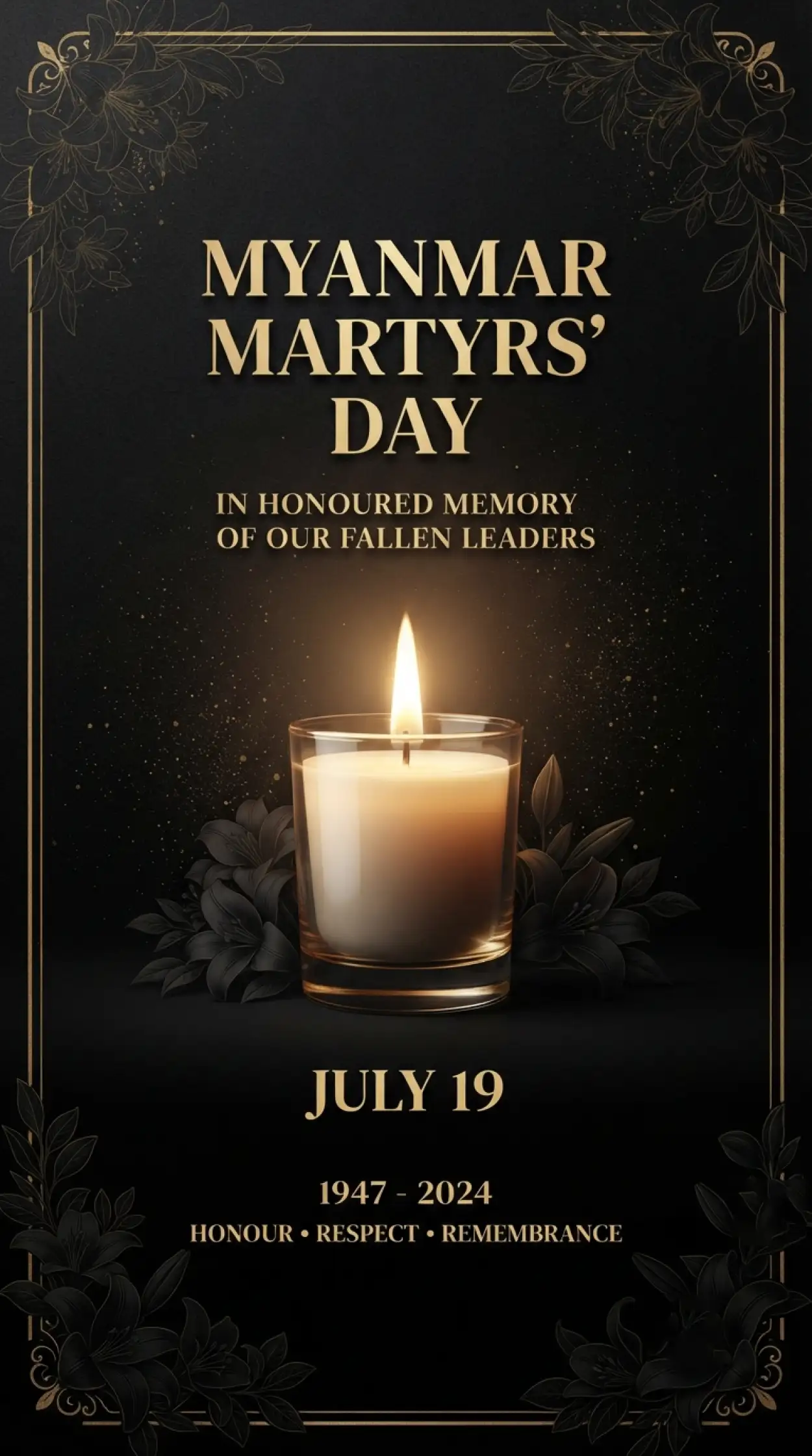 Free Download Myanmar Martyrs Day Candlelight Tribute - High Quality Myanmar Martyrs Day 2026 Image