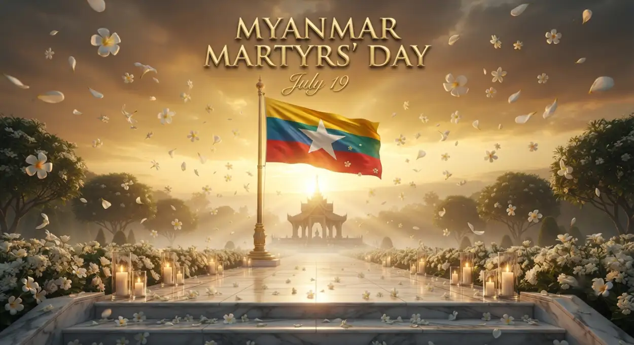 Free Download Myanmar Martyrs Day Remembrance Ceremony Banner - High Quality Myanmar Martyrs Day 2026 Image