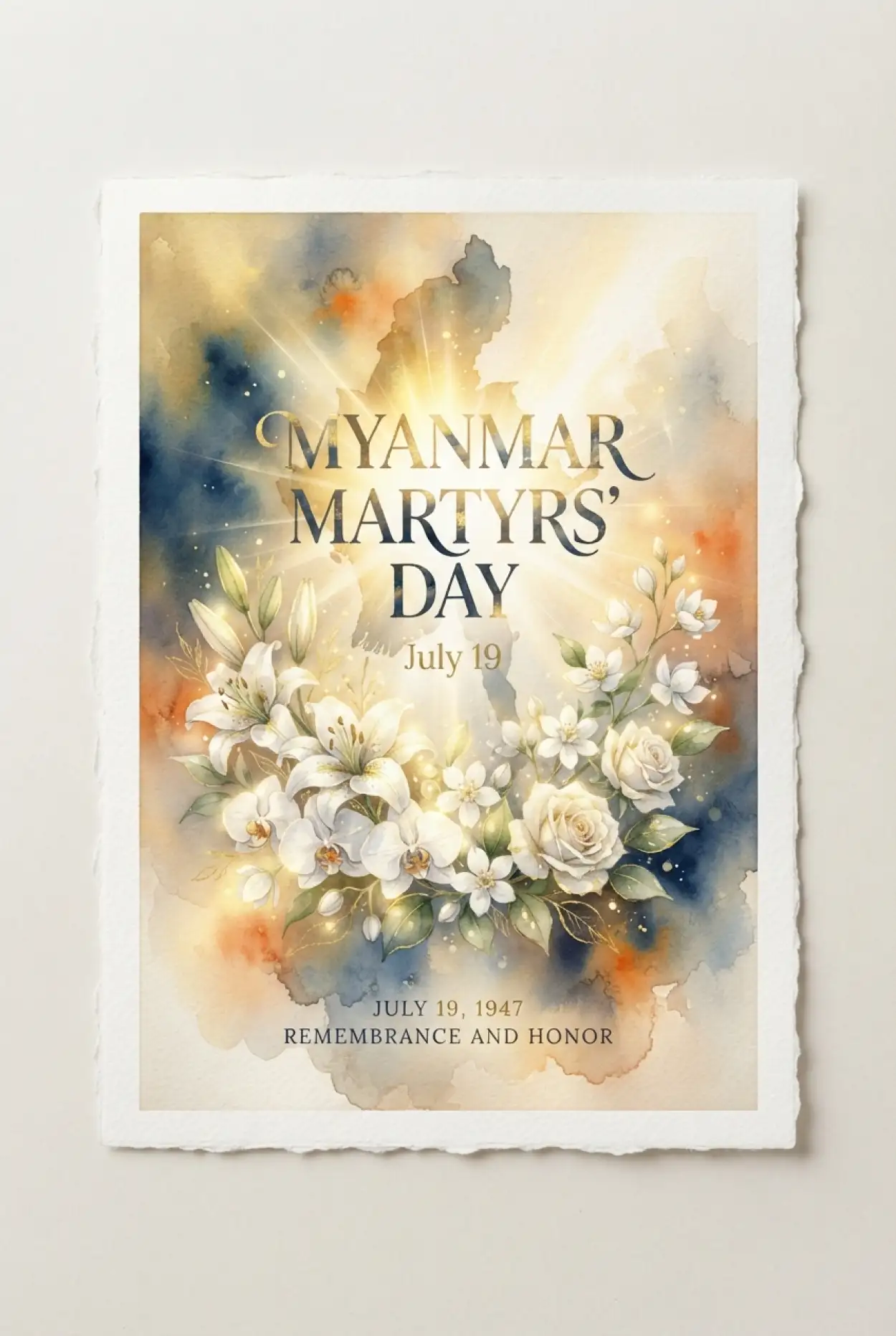Free Download Myanmar Martyrs Day Watercolor Art - High Quality Myanmar Martyrs Day 2026 Image