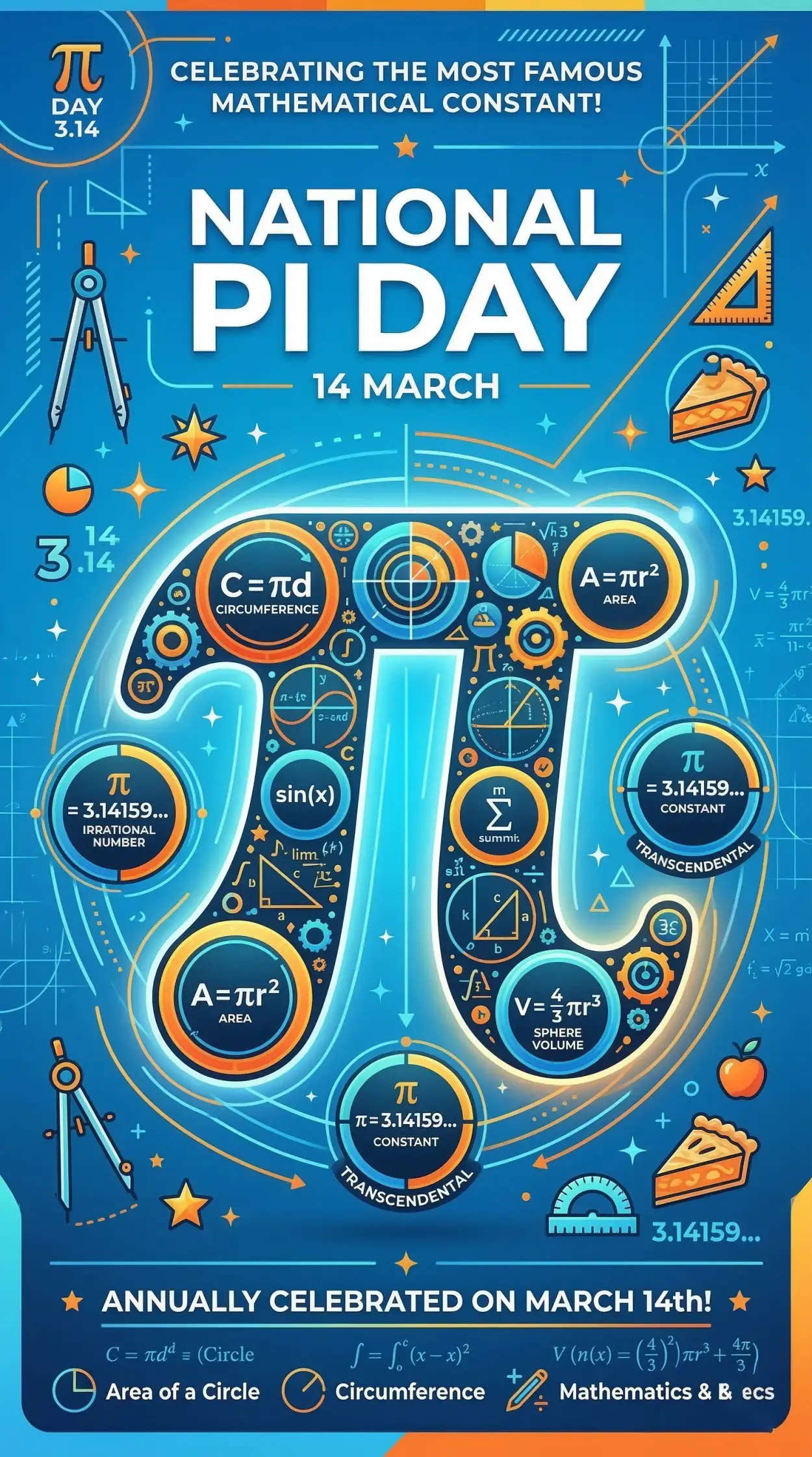 Free Download National Pi Day Learning Mathematics Poster - High Quality National Pi Day Image