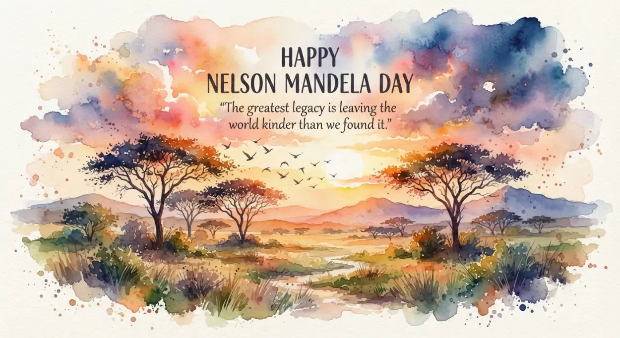 Free Download Nelson Mandela Day Wishes Watercolor Design - High Quality Nelson Mandela Day Wishes Image
