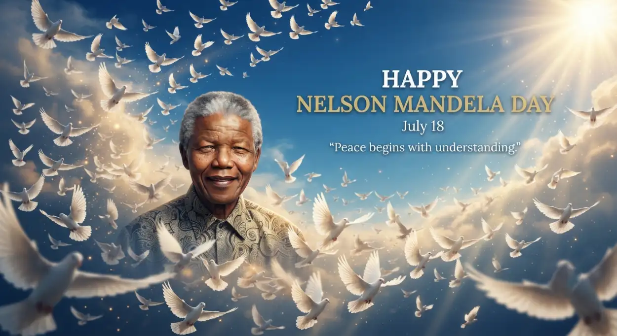 Free Download Nelson Mandela Day Wishes With Dove Background - High Quality Nelson Mandela Day Wishes Background Image
