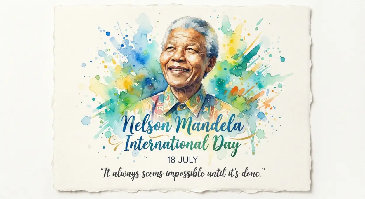 Free Download Nelson Mandela International Day Watercolor Poster - High Quality Nelson Mandela International Day 2026 Image