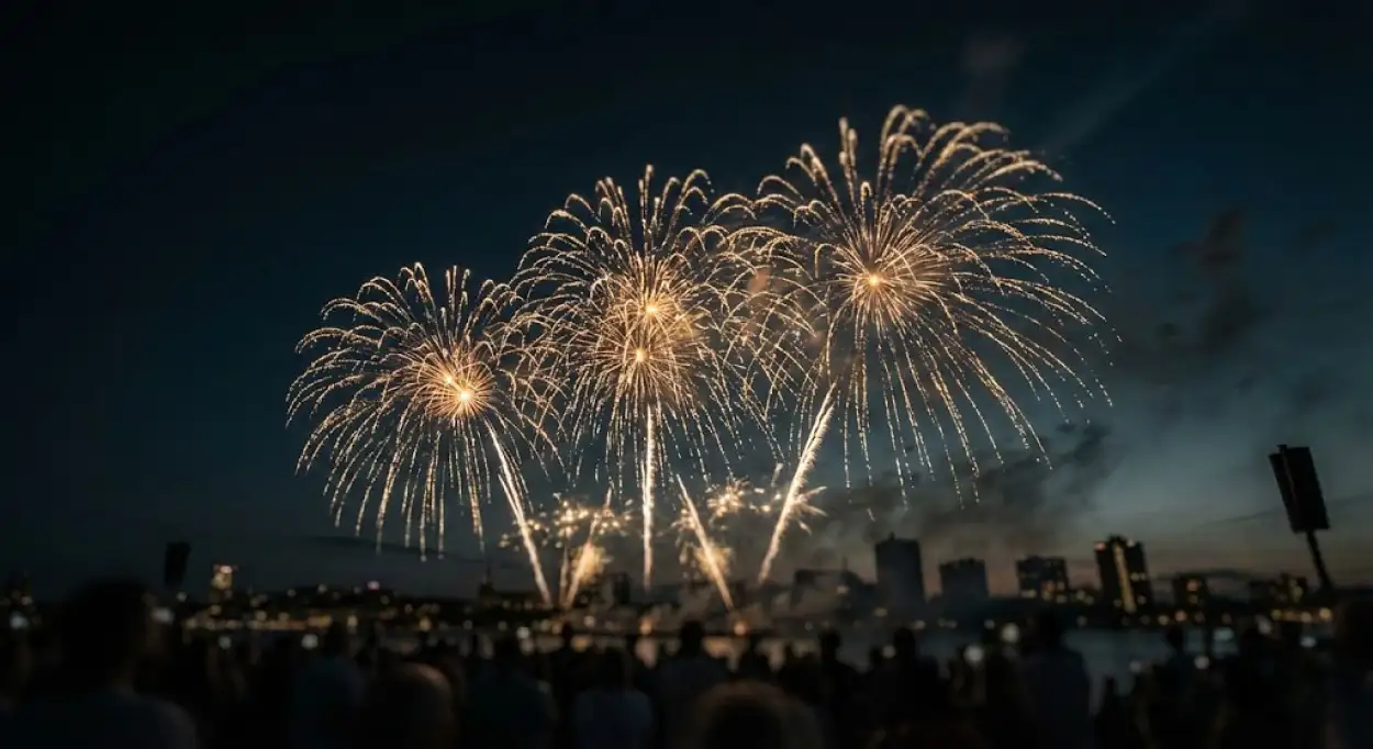 new year 2026 background with clock and fireworks