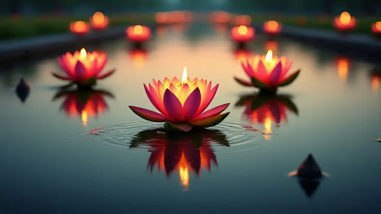 onam background with flowers and diya